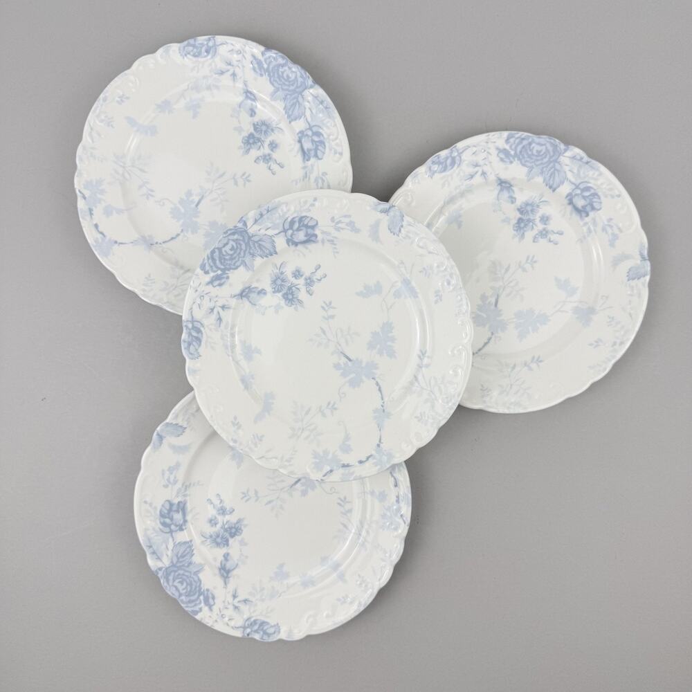 Pottery Barn LoveShackFancy Rose Appetizer Plates Set Of 4 Blue Floral Porcelain